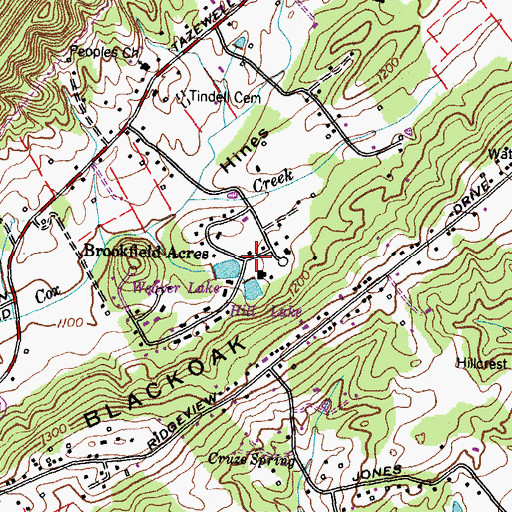 Topographic Map of Brookfield Acres, TN