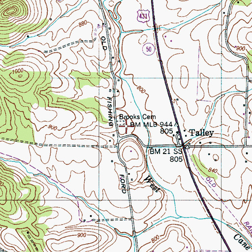 Topographic Map of Brooks Cemetery, TN