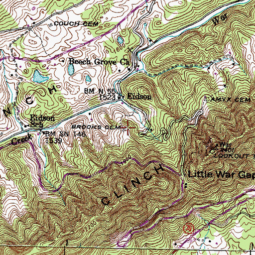 Topographic Map of Brooks Cemetery, TN