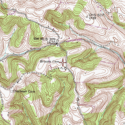 Topographic Map of Brooks Cemetery, TN