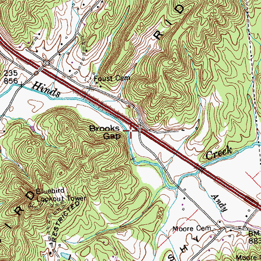 Topographic Map of Brooks Gap, TN