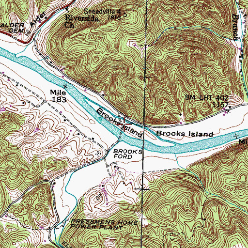 Topographic Map of Brooks Island, TN