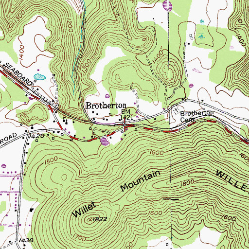 Topographic Map of Brotherton, TN