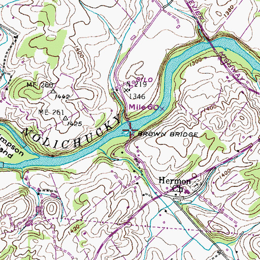 Topographic Map of Brown Bridge, TN