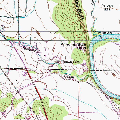 Topographic Map of Brown Cemetery, TN