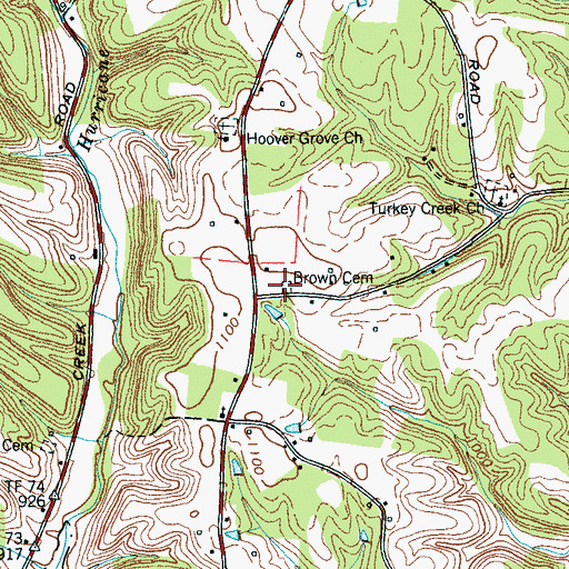 Topographic Map of Brown Cemetery, TN