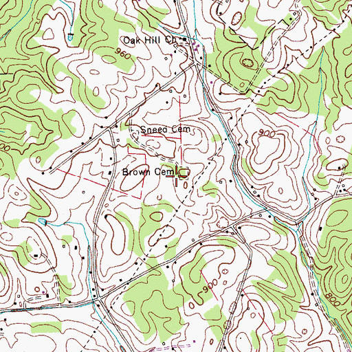 Topographic Map of Brown Cemetery, TN
