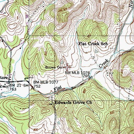 Topographic Map of Brown Cemetery, TN