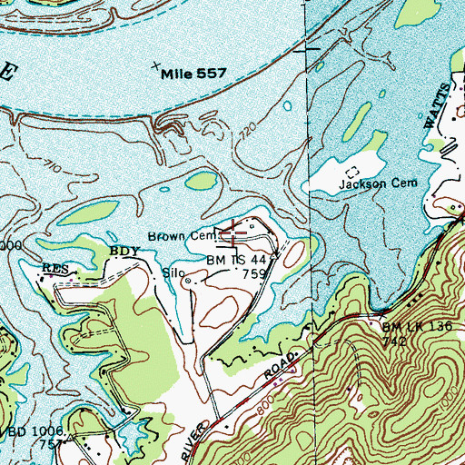 Topographic Map of Brown Cemetery, TN