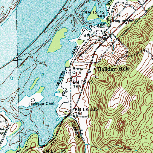 Topographic Map of Brown Cemetery, TN