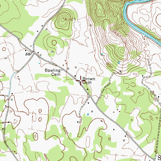 Topographic Map of Brown Cemetery, TN