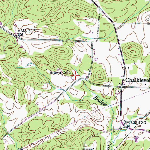 Topographic Map of Brown Cemetery, TN