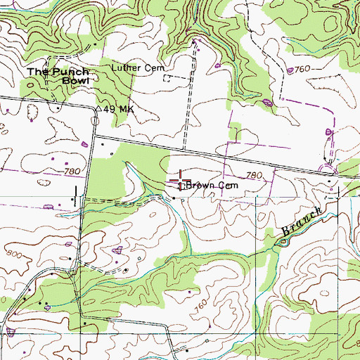 Topographic Map of Brown Cemetery, TN
