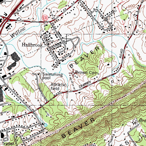 Topographic Map of Brown Cemetery, TN