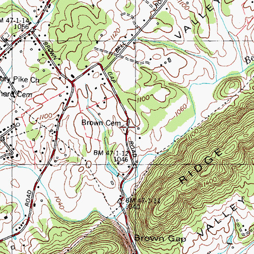 Topographic Map of Brown Cemetery, TN