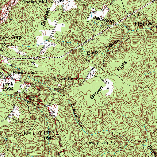 Topographic Map of Brown Cemetery, TN