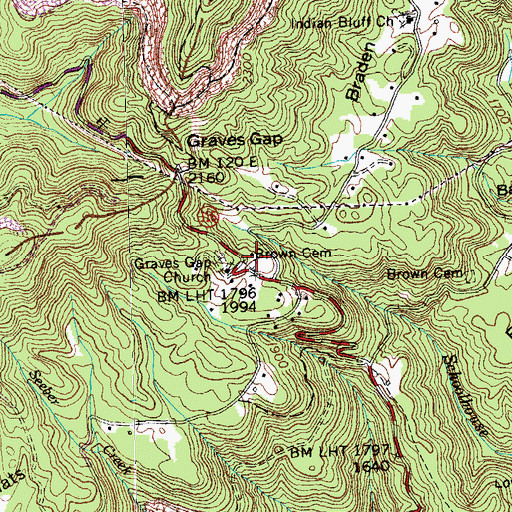 Topographic Map of Brown Cemetery, TN