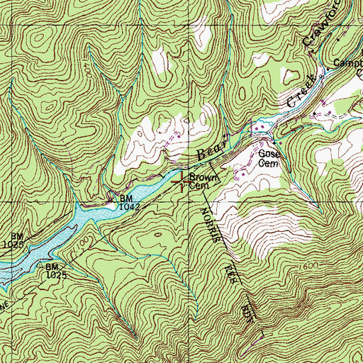 Topographic Map of Brown Cemetery, TN