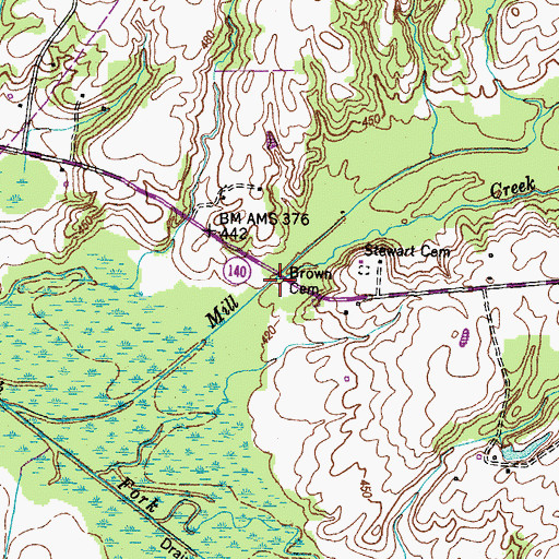 Topographic Map of Brown Cemetery, TN