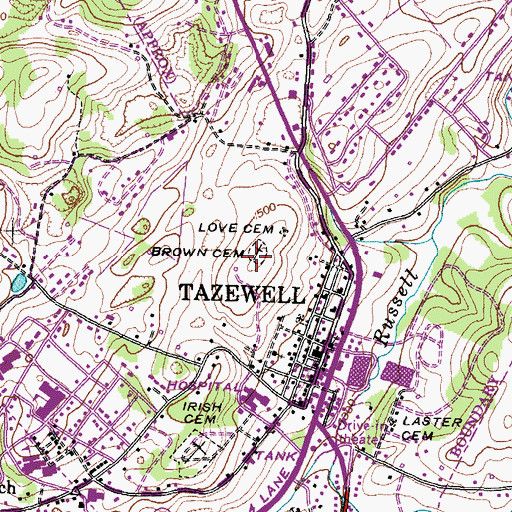Topographic Map of Brown Cemetery, TN