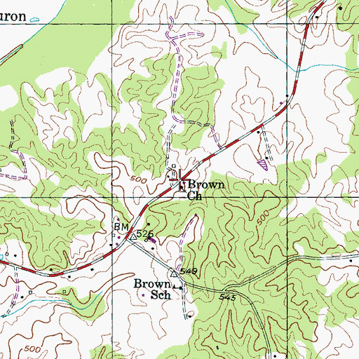 Topographic Map of Brown Church, TN