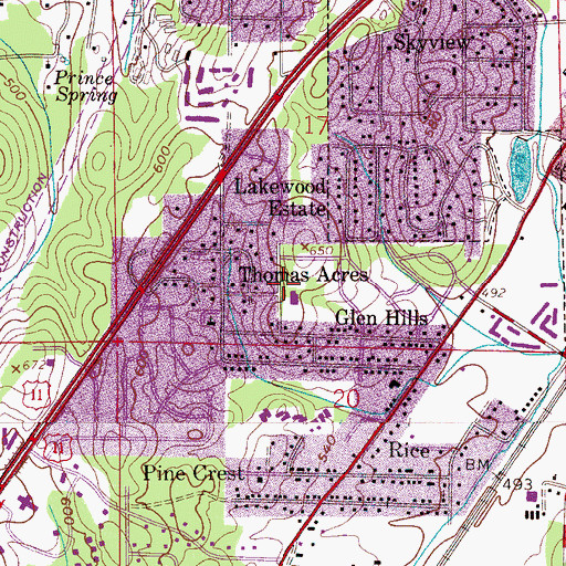 Topographic Map of Thomas Acres, AL