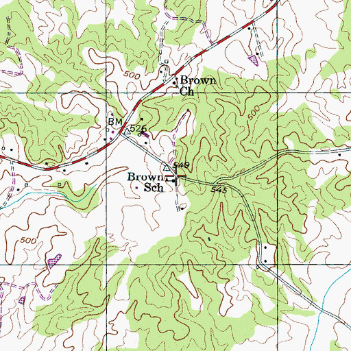 Topographic Map of Brown School, TN