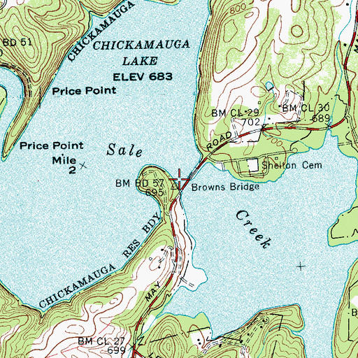 Topographic Map of Browns Bridge, TN