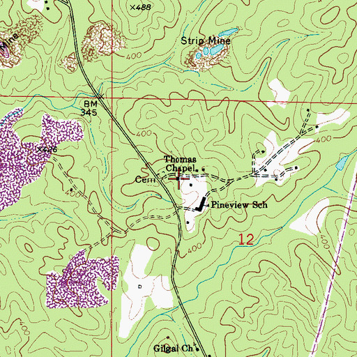 Topographic Map of Thomas Chapel, AL