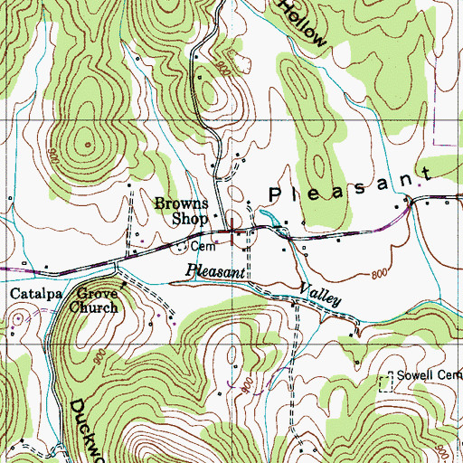 Topographic Map of Browns Shop, TN