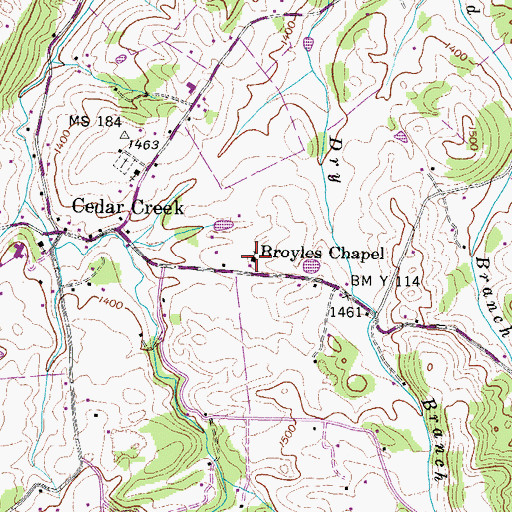 Topographic Map of Broyles Chapel, TN
