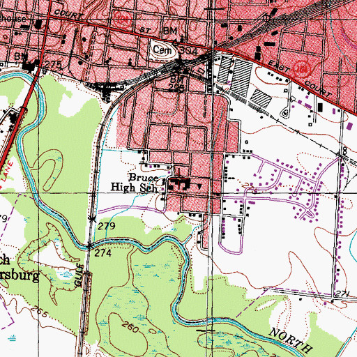 Topographic Map of Bruce High School, TN