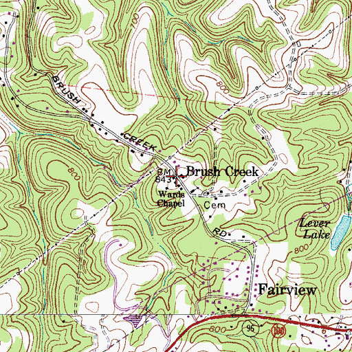 Topographic Map of Brush Creek, TN