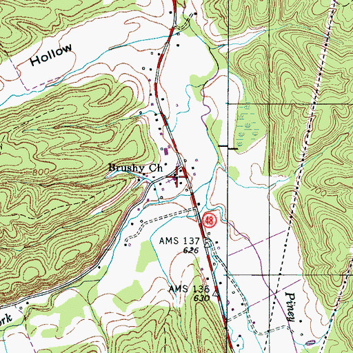 Topographic Map of Brushy Church, TN