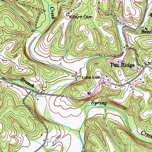 Topographic Map of Brushy Creek, TN