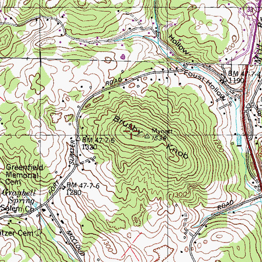 Topographic Map of Brushy Knob, TN