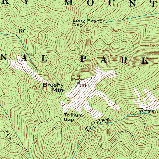 Topographic Map of Brushy Mountain, TN