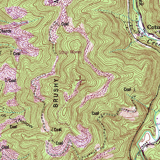 Topographic Map of Brushy Mountain, TN