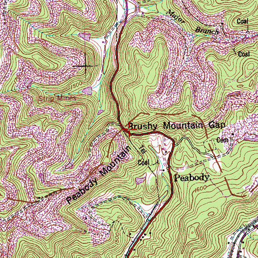 Topographic Map of Brushy Mountain Gap, TN
