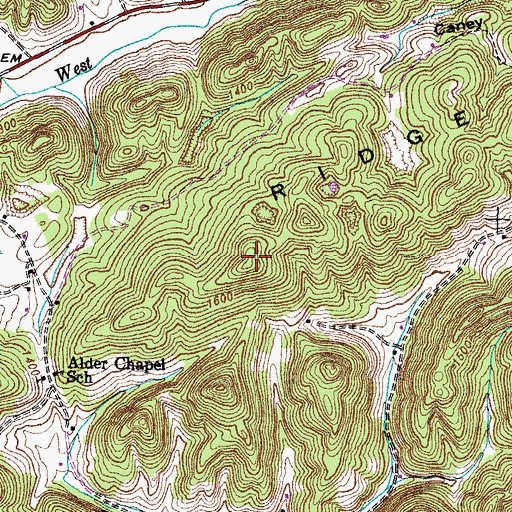 Topographic Map of Brushy Ridge, TN