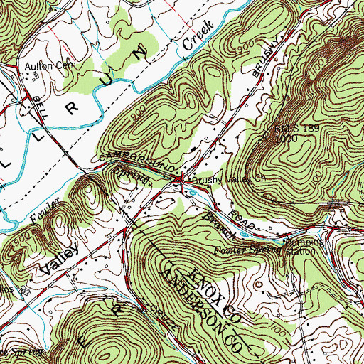 Topographic Map of Brushy Valley Church, TN