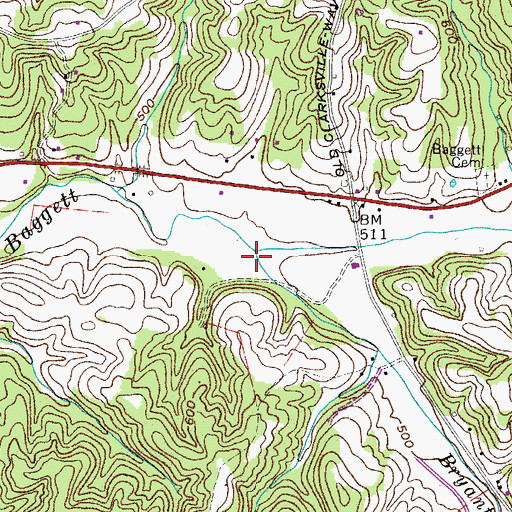 Topographic Map of Bryant Branch, TN
