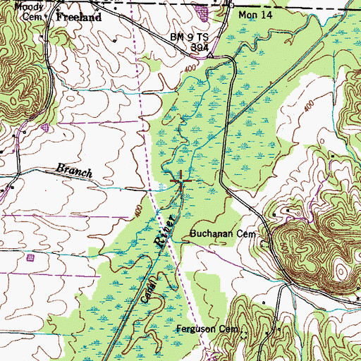 Topographic Map of Bryant Branch, TN