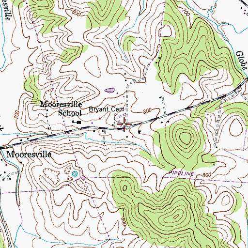 Topographic Map of Bryant Cemetery, TN