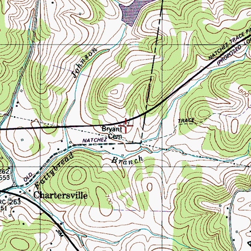 Topographic Map of Bryant Cemetery, TN