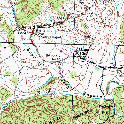 Topographic Map of Bryant Cemetery, TN
