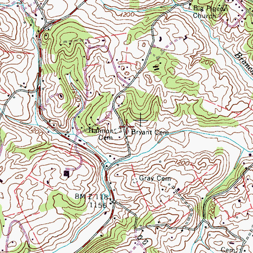 Topographic Map of Bryant Cemetery, TN