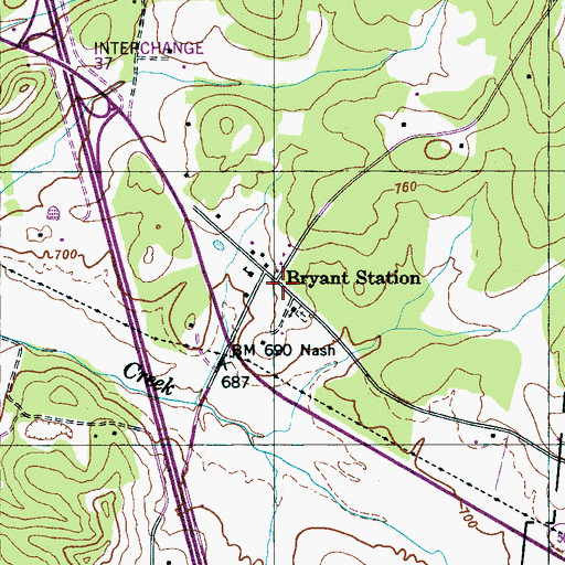 Topographic Map of Bryant Station, TN