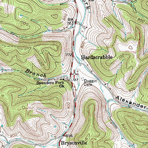 Topographic Map of Bryson Branch, TN