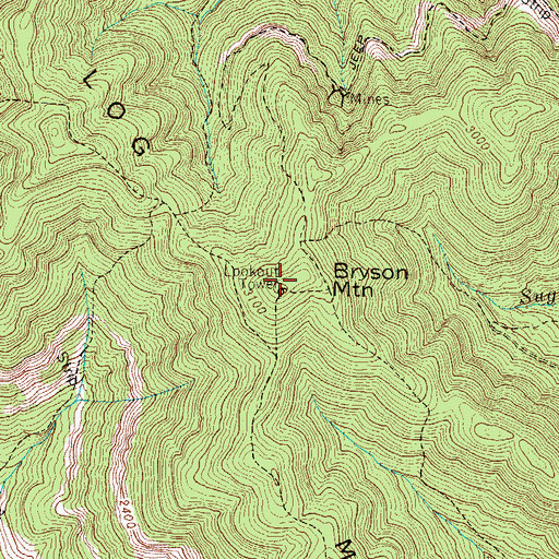 Topographic Map of Bryson Mountain, TN